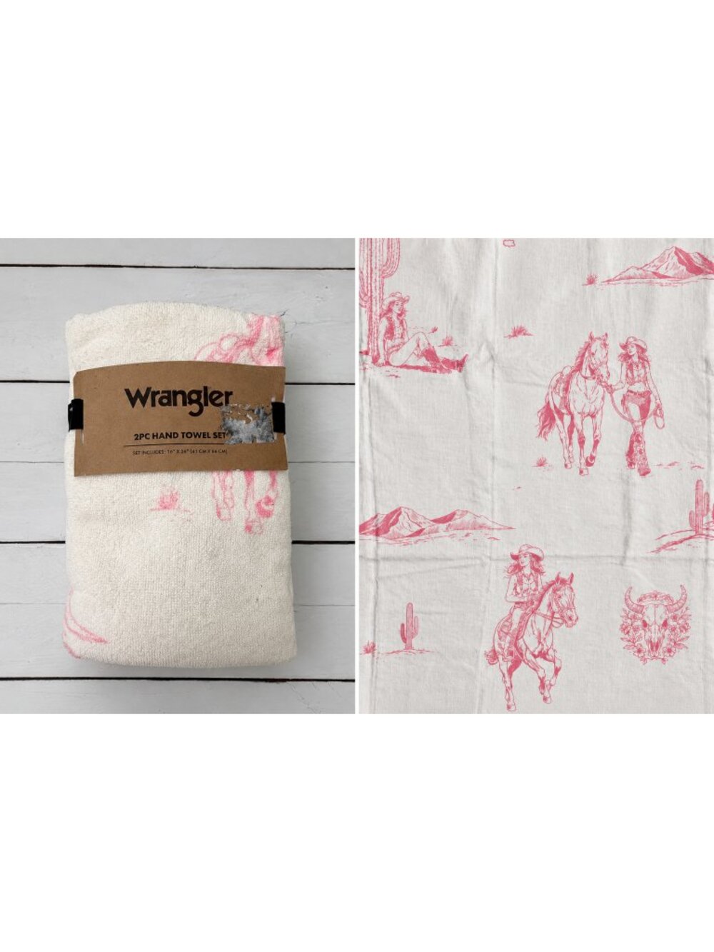 Wrangler Cowgirl Towel 2pc Hand Towel Set 16'' x 26'' 100% Cotton NWT